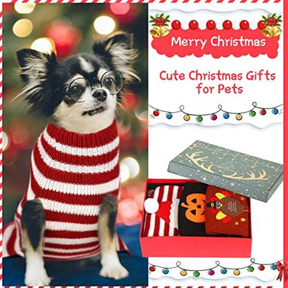 Sanwuta 3 Pcs Halloween Thanksgiving Christmas Dog Kint Sweaters Sets, XL - Image 4