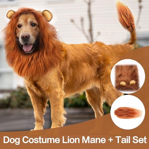 Lion Mane Dog Costume for Medium & Large Dogs - Realistic Lion Wig - Brown - Size M + Tail Set - Image 2