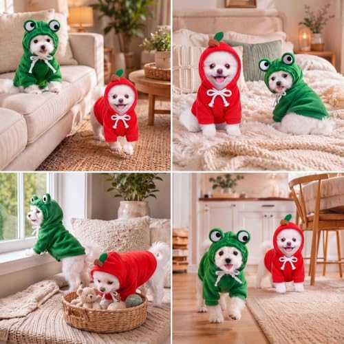 Amylove 2 Pcs Dog Hoodies Frog & Apple Shape M Halloween Costume - Image 7
