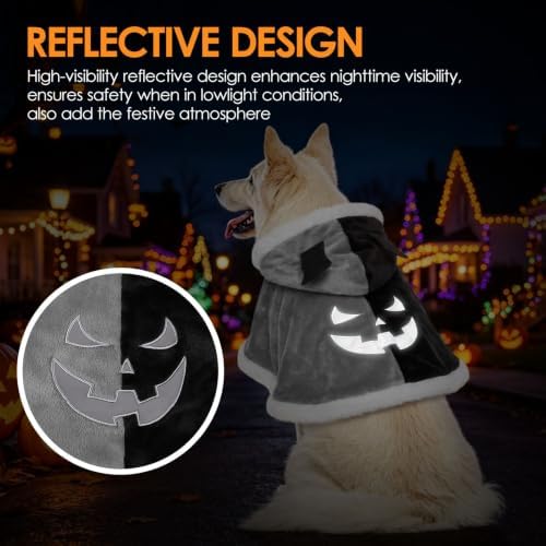 AOFITEE Dog Halloween Costumes Flannel Dog Cape with Funny Pumpkin Print, L - Image 6
