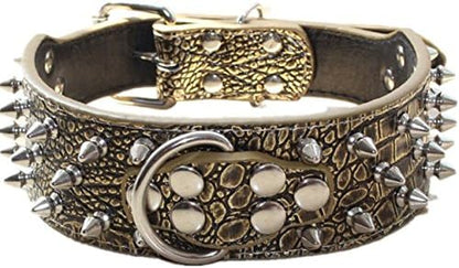 Serijoars Spiked Studded Dog Collar, PU Leather Dog Collar, Adjustable Pet Collars for Medium or Large Breed Pet (M, Gold Brown1)