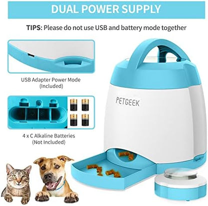 PETGEEK Automatic Dog Treat Dispenser with Button - Puzzle Memory Training Feeder, Pet Geek Button Treat Food Dispensing Toys Interactive, Iq Training Dog Feeder (Blue)