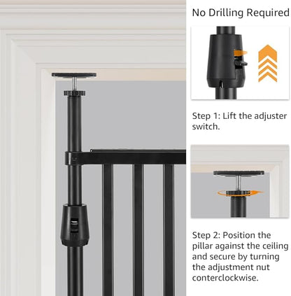 unipaws 86" High Extra Tall Cat Gate, Auto Closing and No Drilling Safety Gate for Doorway Hallway Stairs, Cat Dog Proof, Fit for 35"-38" Wide Opening, Indoor Use, Black