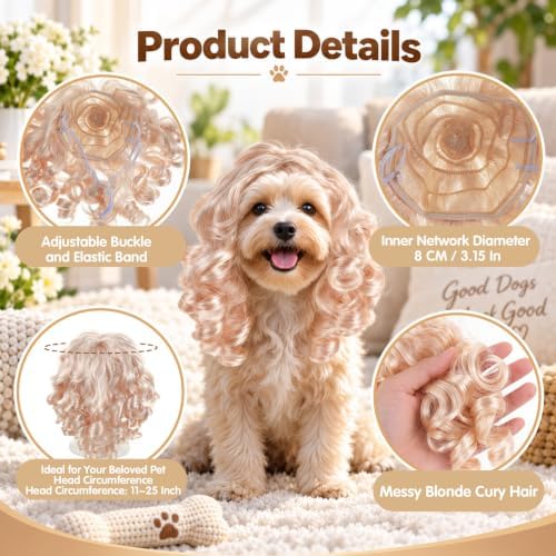 Blonde Wig for Dogs,Halloween Christmas Long Blonde Curly Hair - Image 3
