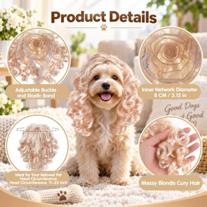 Blonde Wig for Dogs,Halloween Christmas Long Blonde Curly Hair - Image 3