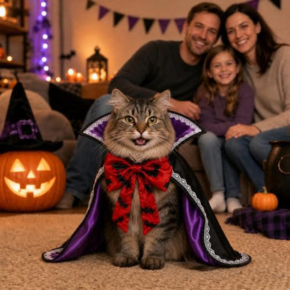 Halloween Dog & Cat Vampire Cape Costume, Satin-Look Pet Vampire Cloak with Bat Bow Tie and Stand-Up Collar, Adjustable Costume for Small, Medium, Large Dogs and Cats - Image 5
