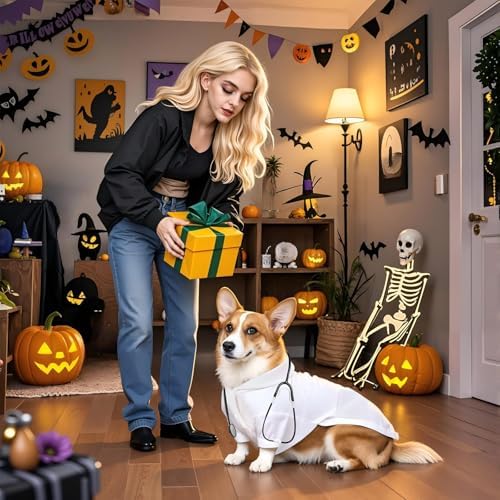 Dog Doctor Costume Cat Surgeon Nurse Costumes with Stethoscope, White, M - Image 6
