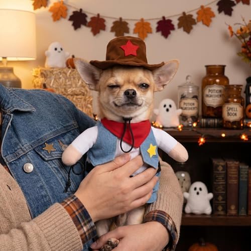 Funny Cowboy Jockey Rider Dog Costume, Beagle Halloween Oktoberfest Outfit - Brown Suit for Small Dogs and Cats(Small) - Image 4
