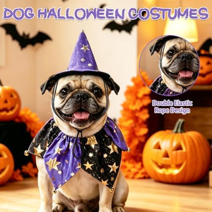 PAWCHIE Dog Halloween Costume,Halloween Collar Hat Set Pets Puppy Cat Halloween Outfit Apparel Cosplay, Dog Collar with Bells and Funny Hat Accessories Decoration for Small Medium Dogs 2 Pcs, Purple - Image 2