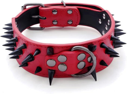 Serijoars Spiked Studded Dog Collar, PU Leather Dog Collar, Adjustable Pet Collars for Medium or Large Breed Pet (M, Red3)