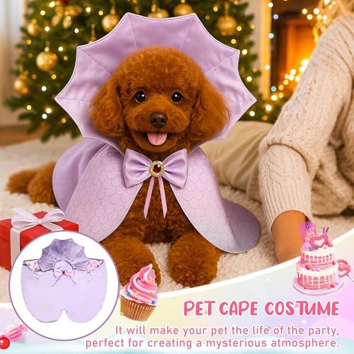 Dog Halloween Costume Cape Vampire Cloak with Bow Tie (Purple Scales, SM) - Image 2