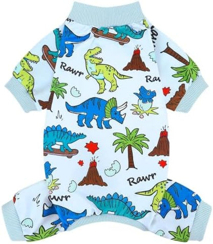 XPUDAC Dog Pajamas Dinosaur Dog Clothes for Small Medium Dogs Boy Girl Stretchy Cozy Pet Onesie with Feet Doggie Jammies Cat Apparel, S by XPUDAC