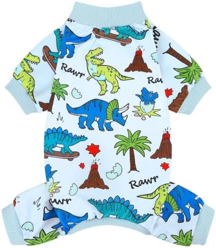 XPUDAC Dog Pajamas Dinosaur Dog Clothes for Small Medium Dogs Boy Girl Stretchy Cozy Pet Onesie with Feet Doggie Jammies Cat Apparel, M by XPUDAC