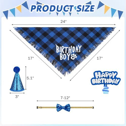 SCENEREAL Dog Birthday Party Supplies, Dog Birthday Bandana Hat Bow Tie Collar Set with Birthday Numbers, Pet Birthday Scarf Accessories Outfit Decorations for Boy Girl Medium Large Dogs - Image 5