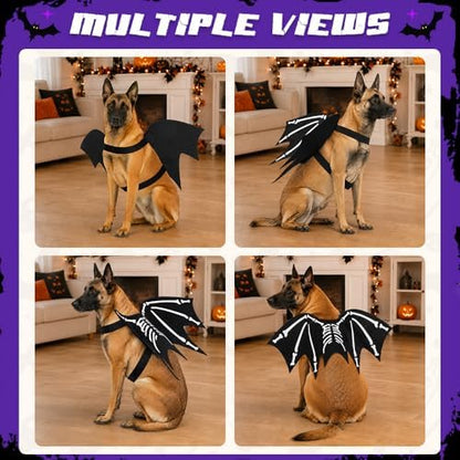 Halloween Dog Costume Glow in The Dark Black Bat Wings Adjustable M or L - Image 5
