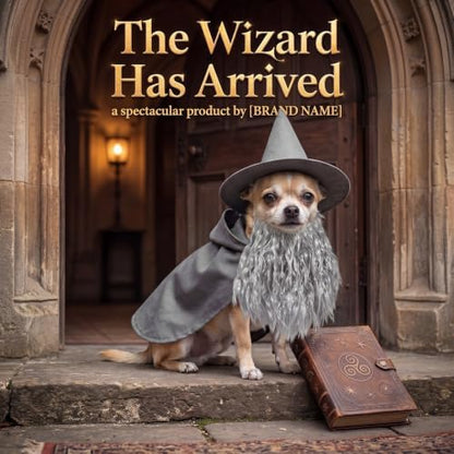 3 Pcs Halloween Pet Wizard Costume for Small Dogs Cats Kitten Puppy Cosplay Outfit Gray Polyester Halloween Party(S) - Image 4
