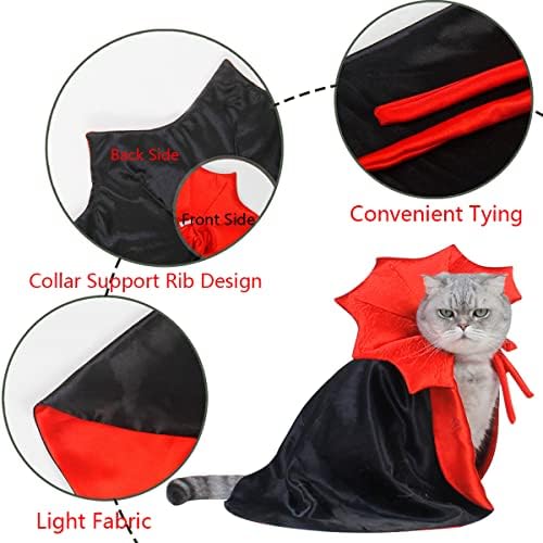 2 Pcs Dog Halloween Costume Set Cat Witch Vampire Cape Devil Horns Hat Holiday Clothes for Cat Puppy Halloween Party Pet Outfits (Red) M - Image 6