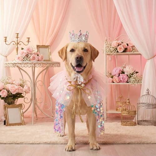 FLAdorepet Dog Cape Princess Costume with Crown,Pet Birthday Outfit Dress,L - Image 2