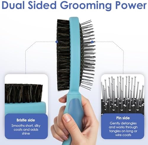 AKC Double-Sided Dog Grooming Brush, Bristle & Pin, Dogs & Cats - Image 2