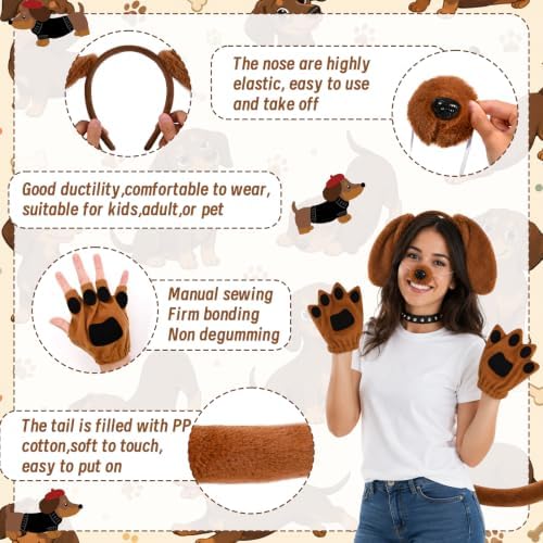 5Pcs Puppy Dog Costume Accessories Set Including Dog Ears Headband Nose Tail Gloves for Halloween Cosplay Party Supplies - Image 4