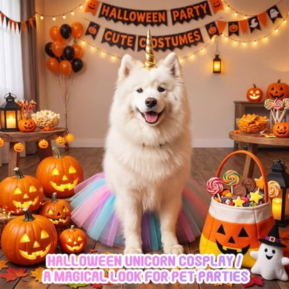 2 Pcs Unicorn Dog Costume, Pastel Tutu and Unicorn Horn Headband - Image 4