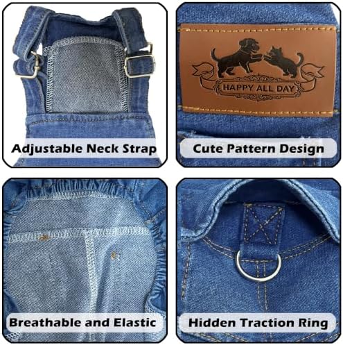 Dog Overalls for Small Dogs Outfit French Bulldog Clothes Denim Dog Jeans - Image 3