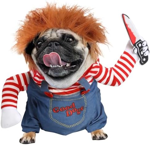 T2Y Dog Halloween Costume Pet Deadly Doll Chucky Dogs Costume with Knife & Wig, Dog Costumes for Medium Dogs Funny Party Cosplay Halloween for Corgi, Pug, Frenchie, Dachshund【M】 by T2Y