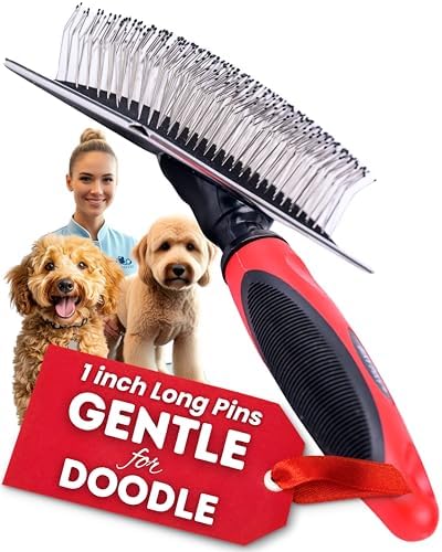 Dog Slicker Brush - Large - Protective Ball Tipped Pins Massages Pet Skin - Professional Groomer Dog Brush for Goldendoodle - Golden Retriever Brush (Large Size) by BixyPixy