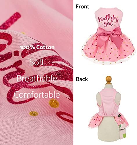Fitwarm Birthday Girl Dog Tulle Dress, Dog Clothes for Small Dogs Girl, Cat Apparel, Pink, Large - Image 3