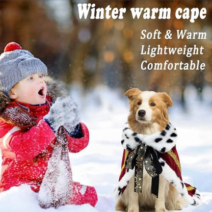Pet ​King Cloak Christmas Dog Costumes Lux Fur Red Royal Cape Cat Robe Warm Winter Coat Outfit Medium Large Dogs Prince Costume Xmas Queen Clothes Princess Cosplay Birthday Dress (Red, Large) - Image 2