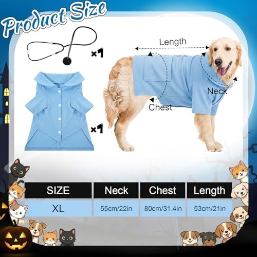 Dog Doctor Costume Cat Surgeon Nurse Costumes with Stethoscope, Blue, XL - Image 2