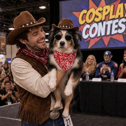 Pet Cowboy Costume Dog Halloween Costumes with Hat Bandana Glasses (L) - Image 5