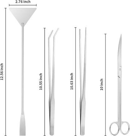 Ohtomber Aquascape Tools Aquarium Kit - 4PCS Terrarium Supplies Include Long Tweezers for Terrarium, Feeding Tongs, Aquarium Scissors, Algae Scraper for Fish Tank Cleaning Plant Trimming