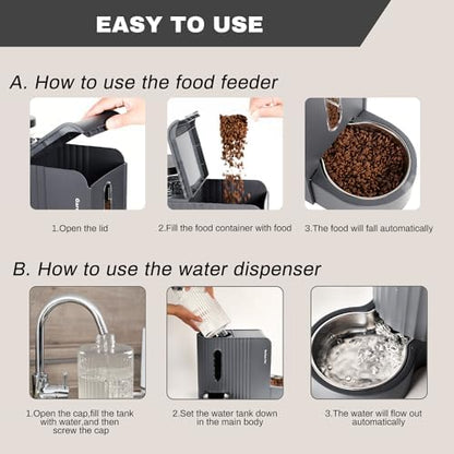 Gravity Automatic Cat Feeder, Water & Food Dispenser Set, Stainless Bowls