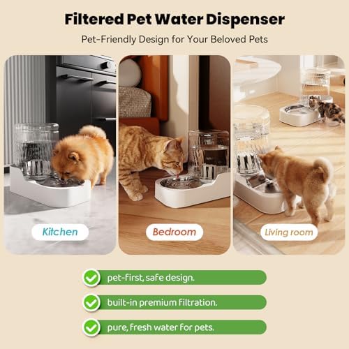 JUNSPOW Automatic Cat Water Dispenser with Stainless Steel Bowl
