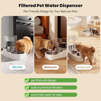 JUNSPOW Automatic Cat Water Dispenser with Stainless Steel Bowl