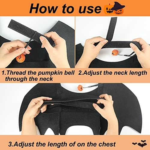 Vivifying Halloween Dog Bat Wings Costume with Pumpkin Bell, Medium, Black - Image 3