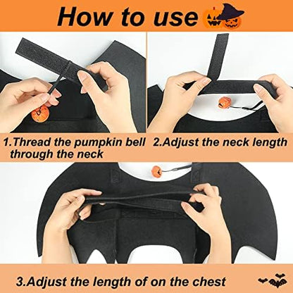 Vivifying Halloween Dog Bat Wings Costume with Pumpkin Bell, Small, Black - Image 3