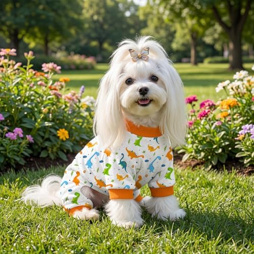 Dog Pajamas for Small Medium Dogs Pjs Orange Dinosaurs Dog Onesie Breathable Puppy Pj Pet Stretchy Soft Sleepwear for Spring Summer Costume-XL - Image 3