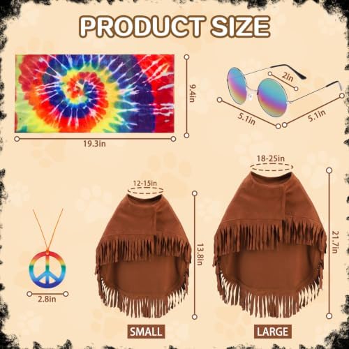 PAWCHIE Halloween Dog Hippie Costume Set 60s 70s, Pet Costume Accessories Includes Hippie Fringed Cape Scarf Glasses and Peace Necklace, Adjustable Boho Pet Outfit for Large Dogs Party Photo, Brown L - Image 5