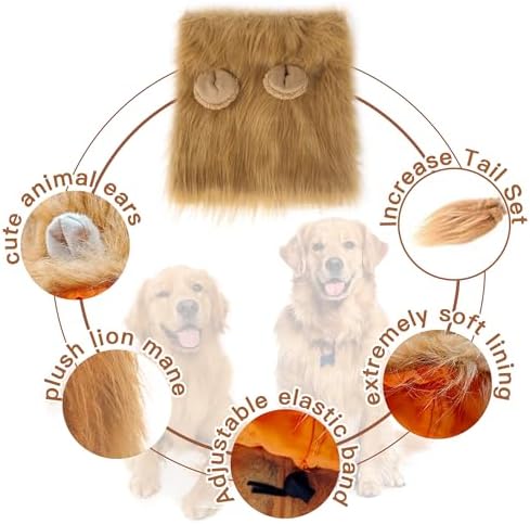 New Dog Costume Halloween Dog Costume Lion Mane for Medium and Large Dogs Realistic Lion Wig Dog Costume Supplement Lion Mane for Photoshoot Entertainment (Red-Brown Size M + Tail Set - Image 3
