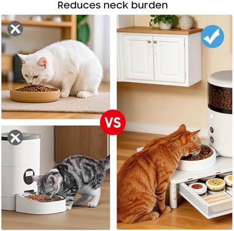 W‌SOWX Adjustable Automatic Cat Feeder Stand, Elevated Cat Food Stand,White