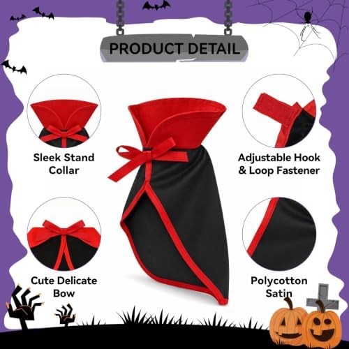 Halloween Cat Vampire Cloak Costume, Red Black Satin Cat Cape Stand Collar, Halloween Pet Cosplay Wizard Devil Outfit for Small Dogs, Kittens, Rabbits, Adjustable - Image 4