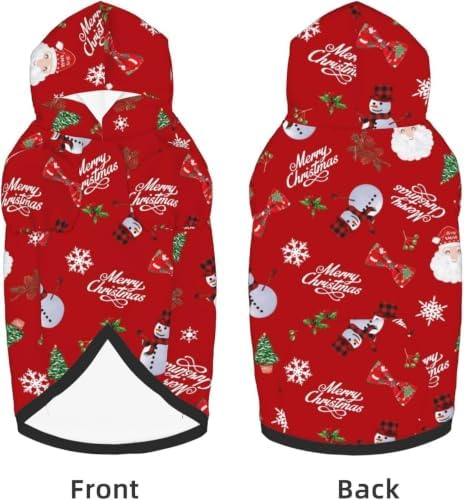 Christmas Dog Hoodie, Red Santa Snowman Print, with Leash Hole - Image 2
