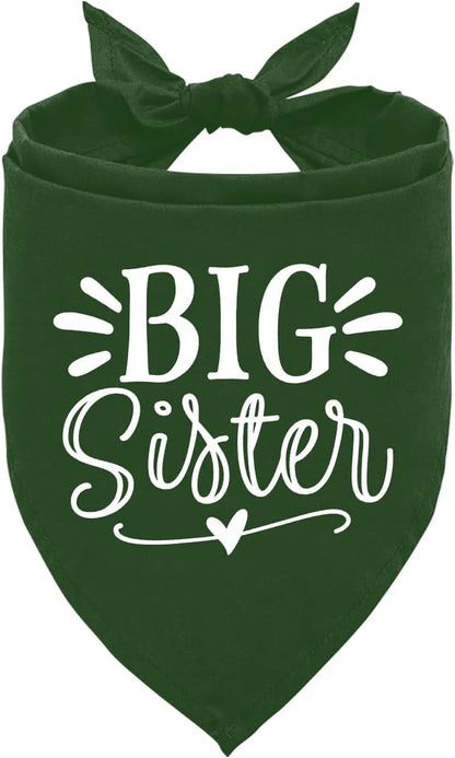 Big Sister Bandana for Dogs, Pet Pregnancy Announcement, Dark Green Dog Bandana, Dog Baby Announcement, Pet Bandanas for Large Dogs (L)