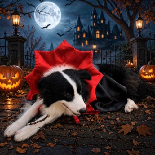 Dog Halloween Costumes for Medium Dogs,Medium Dog Halloween Costumes for Amierica Bulldog Border Collie, Medium Dog Vampire Cape M Red Black (Vampire, Large) - Image 2