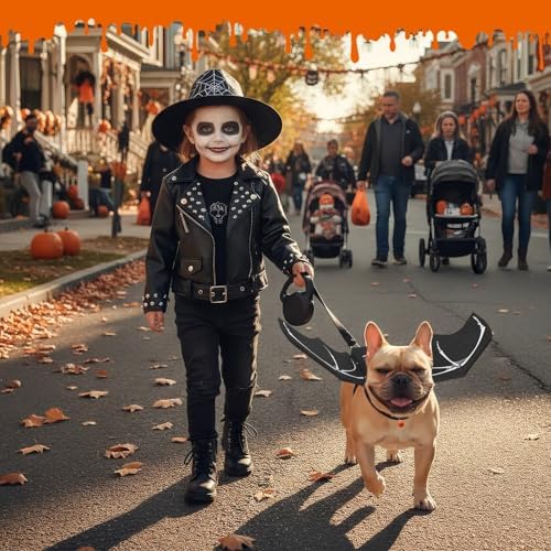 Olanrun Small Dog Halloween Costumes, Adjustable Dog Bat Wings Costumes for Small Dogs with Pumpkin Bell Skeleton Print On The Back, Pet Costume Halloween Cosplay Party Dress Up, S Black - Image 6