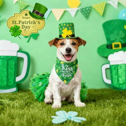 SCENEREAL St. Patrick's Day Dog Bandana Dress with Hat Set, Puppy Irish Costume for Small Medium Sized Girl Dogs Cats, Cute Tutu Skirt Green Holiday Pet Outfit Party Supplies - Image 2