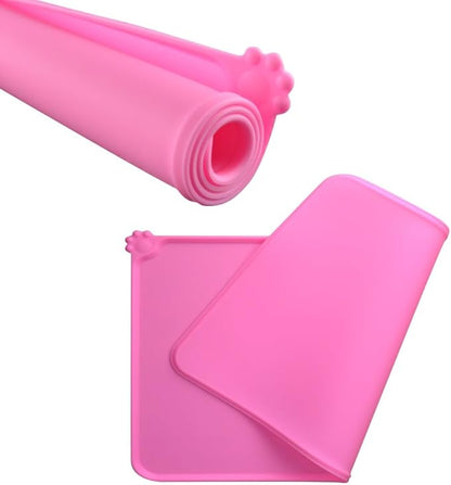 Dog Food Mat, Silicone Dog Cat Bowl Mat, Non Slip Pet Feeding Mat Waterproof Dog Placemat for Small Animals (18.5"x11.8", Pink)