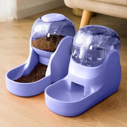 Dog & Cat Feeder + Waterer Set,Automatic Pet Feeder 2 in 1 Cat & Dog Food Water Dispensers, Cats and Dogs Food Feeder and Water Dispenser 3.9L for Small, Medium, & Large Pets (Purple)